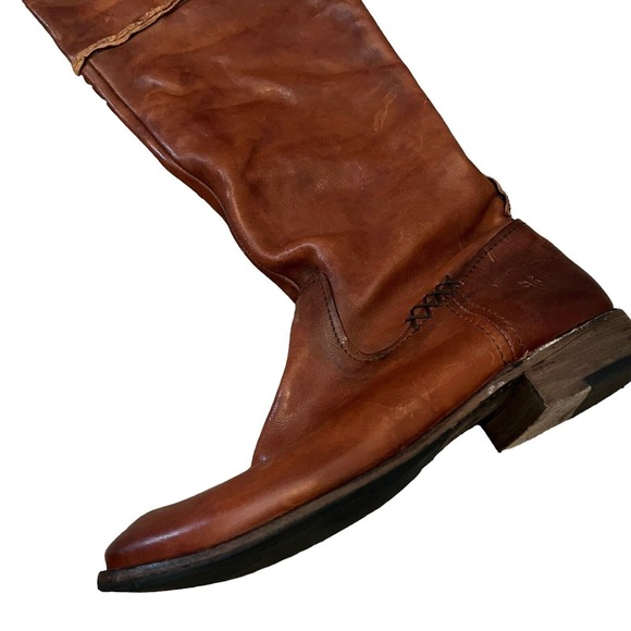 Frye Shirley Artisan Tall Riding Boots Brown Leather Pull On - Picture 10 of 15